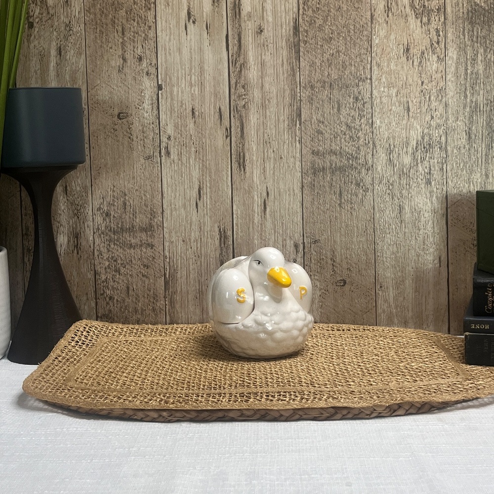 Vintage Goose Salt & Pepper Shakers w/ Holder | Ceramic Farmhouse Kitchen Decor - Picture 3 of 9